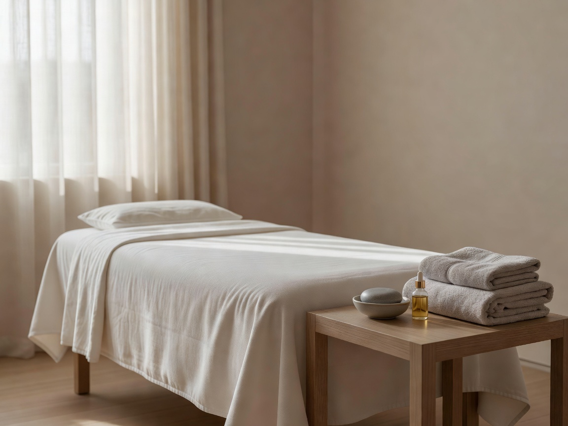 Calm spa treatment setting with soft light