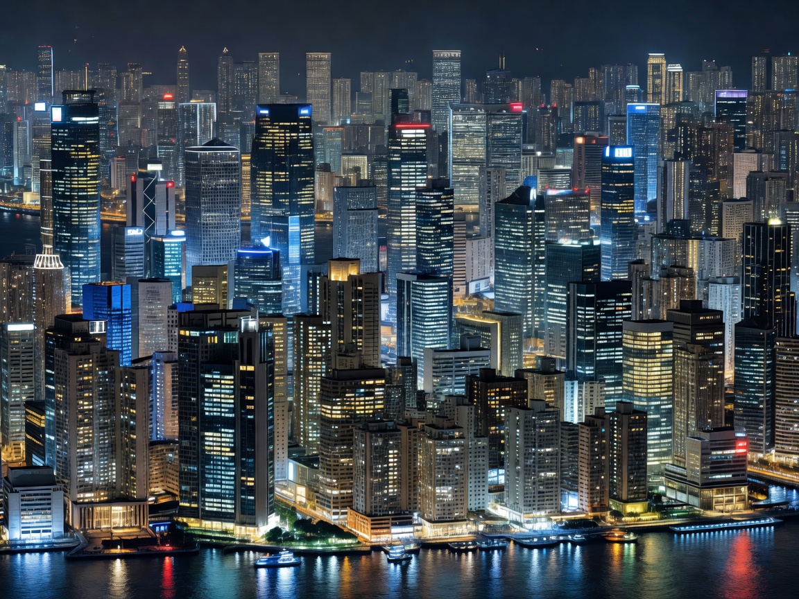 Dense Hong Kong skyline at night