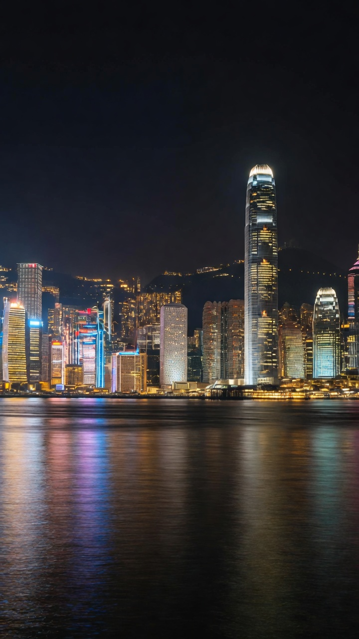 Hong Kong skyline at night over Victoria Harbour