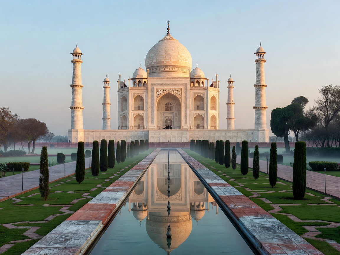 The Taj Mahal in soft morning light, India