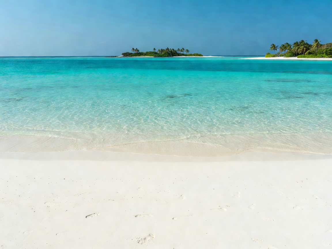 Turquoise lagoon and white sand beach in the Maldives
